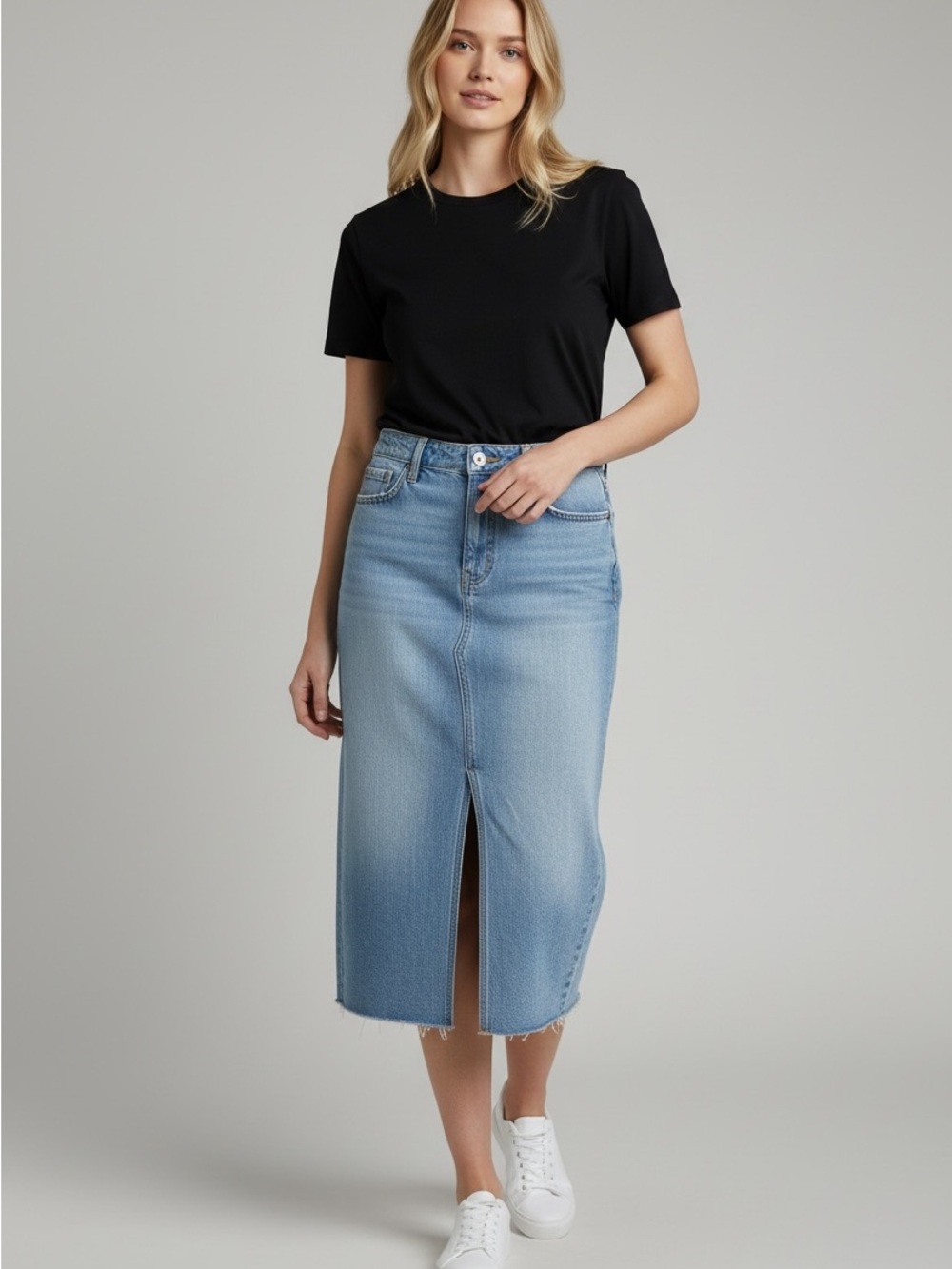Torrid Light Blue Denim Midi Skirt with Front Slit